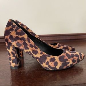Leopard print suede block heels